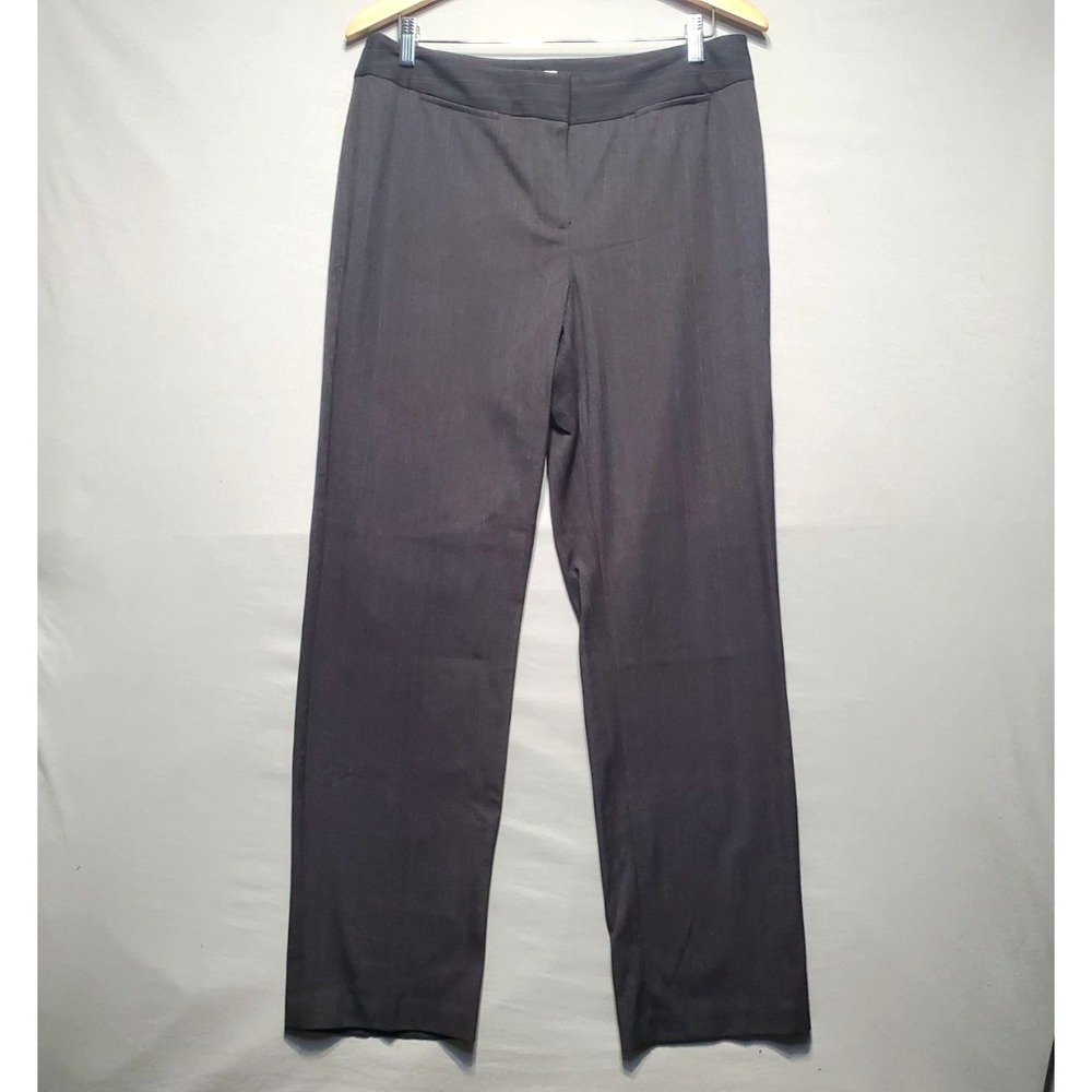 Chicos Pinstripe Dress Pants Womens 10 Charcoal Red Stretch Career Dark Academia
